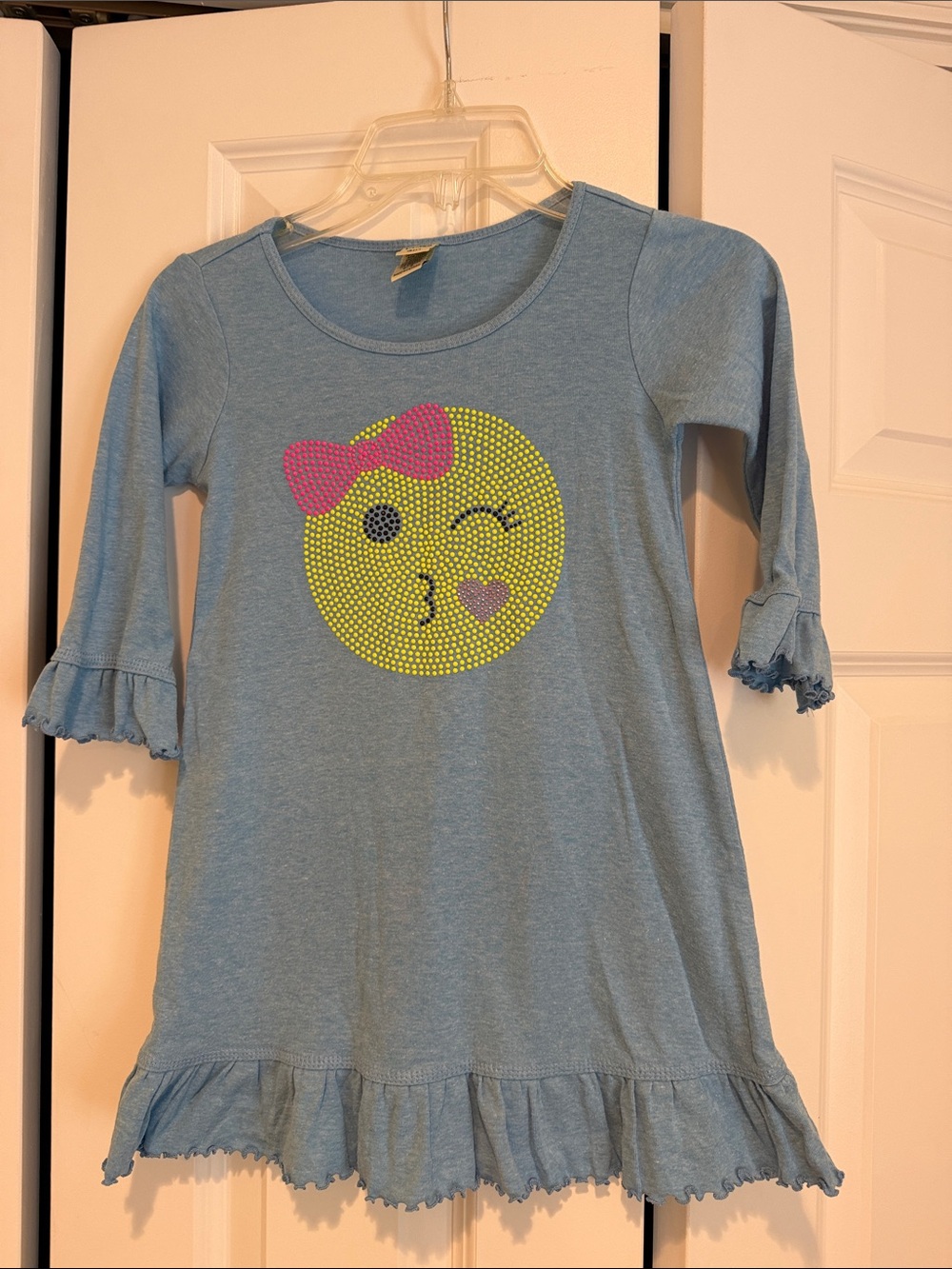 Blue Girls' Emoji Ruffle Hem Casual Dress